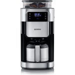 Severin Filterkaffeemaschine mit Mahlwerk und Edelstahl-Thermokanne, Koffiezetapparaat, RVS (geborsteld) Capaciteit koppen: 8 Display, Thermoskan, Met - Zwart