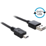 DeLOCK USB 2.0 Aansluitkabel [1x USB-A 2.0 stekker - 1x Mini-USB 2.0 B stekker] 5.00 m Stekker past op beide manieren, Vergulde steekcontacten, UL - Zwart