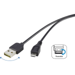 renkforce USB 2.0 Aansluitkabel [1x USB-A 2.0 stekker - 1x Micro-USB 2.0 B stekker] 1.80 m Stekker past op beide manieren, Vergulde steekcontacten, UL - Zwart