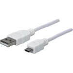 Manhattan USB 2.0 Aansluitkabel [1x USB-A 2.0 stekker - 1x Micro-USB 2.0 B stekker] 1.00 m UL gecertificeerd - Wit