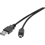 renkforce USB 2.0 Aansluitkabel [1x USB-A 2.0 stekker - 1x Mini-USB 2.0 B stekker] 15.00 cm UL gecertificeerd, Vergulde steekcontacten - Zwart