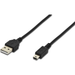 Digitus USB 2.0 Aansluitkabel [1x USB-A 2.0 stekker - 1x Mini-USB 2.0 B stekker] 1.80 m Rond, Afgeschermd (dubbel) - Zwart