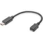 Digitus USB 2.0 Adapter [1x USB-C 2.0 stekker - 1x Micro-USB 2.0 B bus] 15.00 cm Rond, Stekker past op beide manieren, Afgeschermd (dubbel) - Zwart