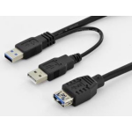 Digitus USB 3.0 Y-kabel [2x USB 3.0 stekker A - 1x USB 3.0 bus A] 30.00 cm Rond, Afgeschermd (dubbel) - Zwart