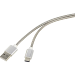 renkforce USB 2.0 Aansluitkabel [1x USB-A 2.0 stekker - 1x USB-C stekker] 1.00 m Zilver Kabelmantel van RVS