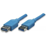Techly USB 3.0 Verlengkabel [1x USB 3.0 stekker A - 1x USB 3.0 bus A] 3.00 m Vergulde steekcontacten - Blauw