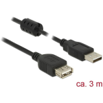 DeLOCK USB 2.0 Verlengkabel [1x USB-A 2.0 stekker - 1x USB 2.0 bus A] 3.00 m Met Ferrietkern - Zwart