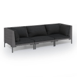 Vidaxl 3-delige Loungeset Met Kussens Poly Rattan Donker - Grijs