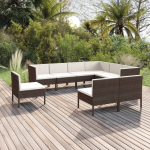 Vidaxl 9-delige Loungeset Met Kussens Poly Rattan - Bruin