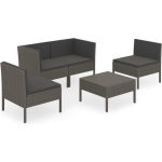 Vidaxl 5-delige Loungeset Met Kussens Poly Rattan - Grijs