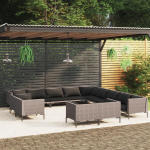 Vidaxl 13-delige Loungeset Met Kussens Poly Rattan Donker - Grijs