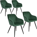 Tectake - 4x Stoel Marilyn Fluweellook Donker/zwart Sku: 404027 - Groen