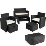 Tectake -Zitgroep Modena- Wicker-- 403278 - Incl. Beschermhoes - Zwart