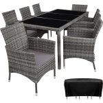 Tectake - Wicker Zitgroep 8 Stoelen En Tafel - Inclusief Beschermhoes- - 404328 - Grijs