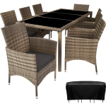 Tectake - Wicker Zitgroep 8 Stoelen En Tafel - Inclusief Beschermhoes- Natuur - 404329 - Bruin