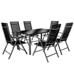 Tectake Tuinset 6+1, Aluminium Frame 6 Stoelen En 1 Tafel - Donker - 402166 - Grijs