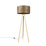 QAZQA Vloerlamp hout met stoffen kap 50 cm - Tripod Classic - Bruin