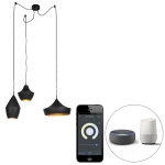 QAZQA Set van 3 smart hanglampen met goud incl. Wifi A60 - Depeche - Zwart