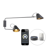 QAZQA Smart wandlamp 2-lichts verstelbaar incl. Wifi A60 - Lune - Zwart