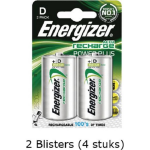 Energizer 4 Stuks (2 Blisters A 2 Stuks) D Power Plus Batterij Oplaadbaar 1.2v 2500mah Rechargeable