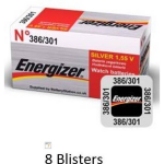 Energizer 8 Stuks (8 Blisters A 1 Stuk) Zilver Oxide Knoopcel Batterij 301/386