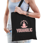 Bellatio Decorations Yogaholic Katoenen Tas Voor Volwassenen - Sport / Hobby Tasjes - Feest Boodschappentassen - Zwart