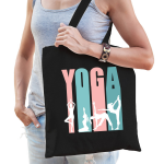 Bellatio Decorations Yoga Icons Katoenen Tas Voor Volwassenen - Sport / Hobby Tasjes - Feest Boodschappentassen - Zwart