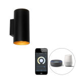 QAZQA Smart wandlamp met goud 2-lichts incl. Wifi GU10 - Sab - Zwart