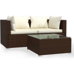 Vidaxl 3-delige Loungeset Met Kussens Poly Rattan - Marrón