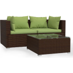 Vidaxl 3-delige Loungeset Met Kussens Poly Rattan - Bruin