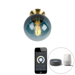QAZQA Smart plafondlamp messing met oceaan glas incl. Wifi ST64 - Pallon - Blauw