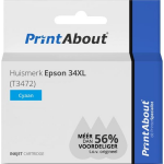 PrintAbout Huismerk Epson 34XL (T3472) Inktcartridge Cyaan Hoge capaciteit