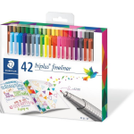 Staedtler Fineliner triplus 42 stuks/pack Aqua-, Licht,, Neon, Neon-groen, Neon-geel, Neon-oranje, Neonrood, Neon-pink, Magenta, - Blauw