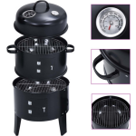 vidaXL Houtskoolroker barbecue-grill 3-in-1 40x80 cm - Negro