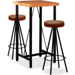 vidaXL Barset massief sheesham hout, echt leer en canvas 3-delig - Bruin