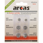 Arcas Alkaline Knoopcelbatterijenset, 0% Hg, 6 Stuks