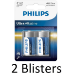 Philips 4 Stuks (2 Blisters A 2 St) Ultra Alkalline C Batterijen