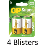 GP 8 Stuks (4 Blisters A 2 St) Super Alkaline D Cell Batterijen