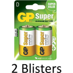 GP 4 Stuks (2 Blisters A 2 St) Super Alkaline D Cell Batterijen