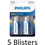 Philips 10 Stuks (5 Blisters A 2 St) Ultra Alkaline D Cell Batterijen