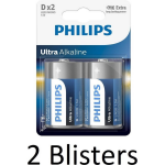 Philips 4 Stuks (2 Blisters A 2 St) Ultra Alkaline D Cell Batterijen