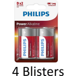 Philips 8 Stuks (4 Blisters A 2 St) Power Alkaline D Batterijen