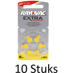 RAYOVAC 60 Stuks (10 Blisters A 6st) - Extra Advanced 10mf Hg 0% Gehoorapparaat Batterijen 1.45v