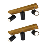 TRIO Marley 3-spot Mat Houtkleurige Basis - 2 Stuks - Zwart