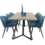 Marinagrbl Eethoek Eetkamertafel El Hout Decor Grijs En 6 Velvet Eetkamerstal Velours Blauw, Zwart.