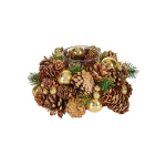 Arte r Kerst Thema Kaarsenhouder Ornament Met Goud Nature 18 Cm - Waxinelichtjeshouders - Bruin