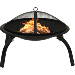 vidaXL Vuurplaats en barbecue 2-in-1 met pook 56x56x49 cm staal - Negro