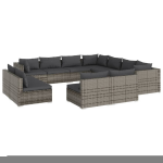 Vidaxl 11-delige Loungeset Met Kussens Poly Rattan - Grijs