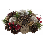 Items Kerst Thema Kaarsenhouder Ornament Bruin/rood/goud Nature 19 Cm - Waxinelichtjeshouders