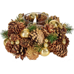 Arte r Kerst Thema Kaarsenhouder Ornament Gold/green Nature 19 X 19 X 9 Cm - Waxinelichtjeshouders